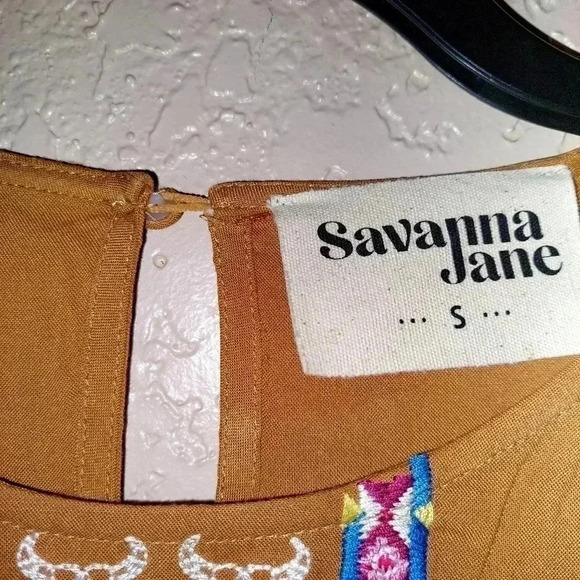 Savanna Jane Blouse Womens Size S Yellow Peasant Embroidered Floral Boho Shirt - Picture 4 of 7